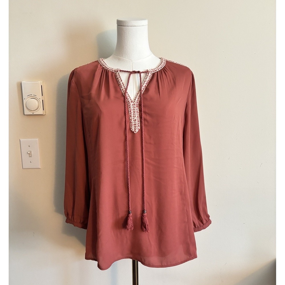 DR2 Bohemian Embroidered Tassel Blouse Relaxed Lightweight Medium Hippie